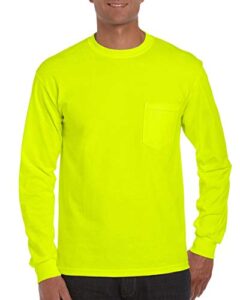 cotton 6 oz. long-sleeve pocket t-shirt (g241) safety green, l
