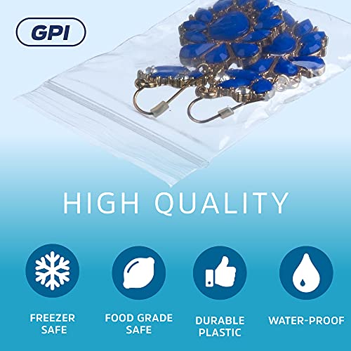 GPI - 1000 Count, 2" X 3" Clear Plastic Resealable Zip Bags, Bulk 2 Mil, Strong & Durable Poly Baggies with Resealable Zip Top Lock for Travel, Storage, Packaging & Shipping