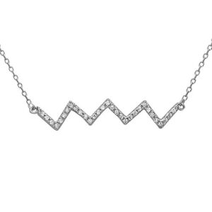 Sterling Silver 16" + 2" Extension CZ Zig Zag Necklace