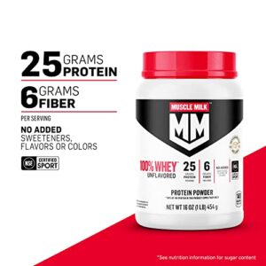 Muscle Milk 100% Whey Protein Powder - Unflavored - 1 Pound, 12 Servings - Contains 25g Protein and 6g Fiber - No Added Sweeteners, Flavors, or Colors - NSF Certified for Sport - Packaging May Vary