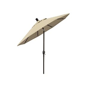 California Umbrella 6' Round Aluminum Market Umbrella, Crank Lift, Push Button Tilt, Bronze Pole, Sunbrella Antique Beige