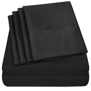 queen sheets black - 6 piece 1500 supreme collection fine brushed microfiber deep pocket queen sheet set bedding - 2 extra pillow cases, great value, queen, black