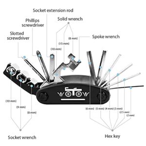 WOTOW Bike Repair Tool Kit, 16 in 1 Bicycle Multitool with Bike Tire Levers Hex Spoke Wrench, Multi Function Accessories Set for Road Mountain Bikes