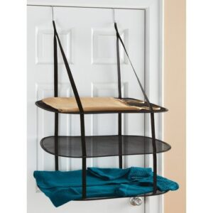 greenco 3 tier over the door folding drying rack |for clothing, sweater, garment, and room organization| dryer racks for laundry perfect for small spaces, apartments, dorm rooms, and bathrooms|black
