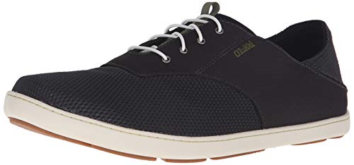 OLUKAI Nohea Moku Men's Boat Shoes, No Tie Laces & Stretch Construction, Breathable Mesh & All Weather Rubber Soles, Black/Black, 12