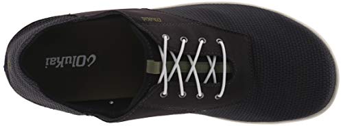 OLUKAI Nohea Moku Men's Boat Shoes, No Tie Laces & Stretch Construction, Breathable Mesh & All Weather Rubber Soles, Black/Black, 12