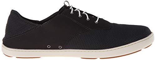 OLUKAI Nohea Moku Men's Boat Shoes, No Tie Laces & Stretch Construction, Breathable Mesh & All Weather Rubber Soles, Black/Black, 12