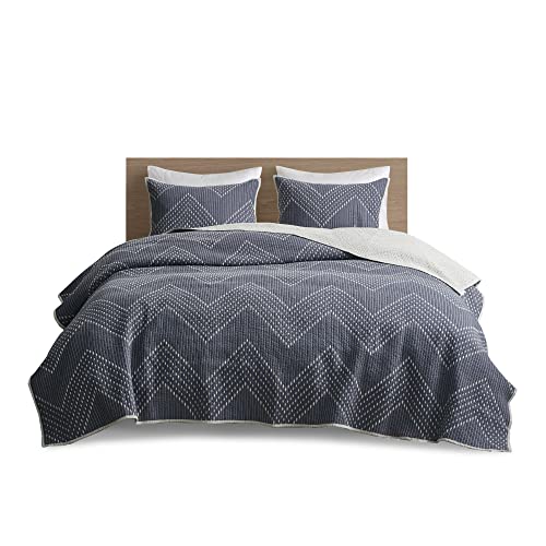 INK+IVY II13-564 Pomona 3 Piece Coverlet Mini Set, Full/Queen, Navy