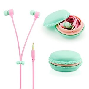 gearonic tm cute 3.5mm in ear earphones earbuds headset with macaroon ear buds organizer box case compatible with smart phones pc mp3 (blue)