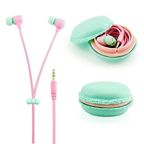 GEARONIC TM Cute 3.5mm in Ear Earphones Earbuds Headset with Macaroon Ear Buds Organizer Box Case Compatible with Smart Phones PC MP3 (Blue)