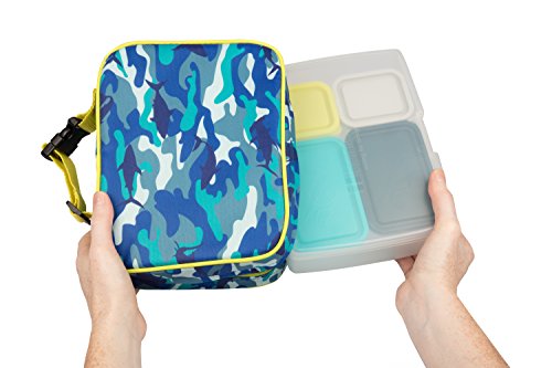 Bentology Lunch Box for Boys - Kids Insulated, Durable Lunchbox Tote Bag Fits Bento Boxes, Nesting Containers w/Lids & Bottles, Back to School Lunch Sleeve Keeps Food Hotter or Colder Longer, Camo