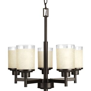 alexa collection 5-light etched umber linen with clear edge glass modern chandelier light antique bronze