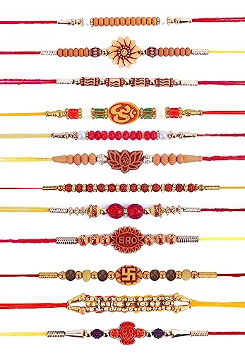 Craftsman 12 Pc Rakhi for Brother Bhaiya Bhabhi Traditional Handmade Assorted Designer Rakhi Set Roli Chawal, Greeting Card & Soun Stickers Rakhi Thread Rakhdi Bracelets Rakshabandhan (DESIGN 1)