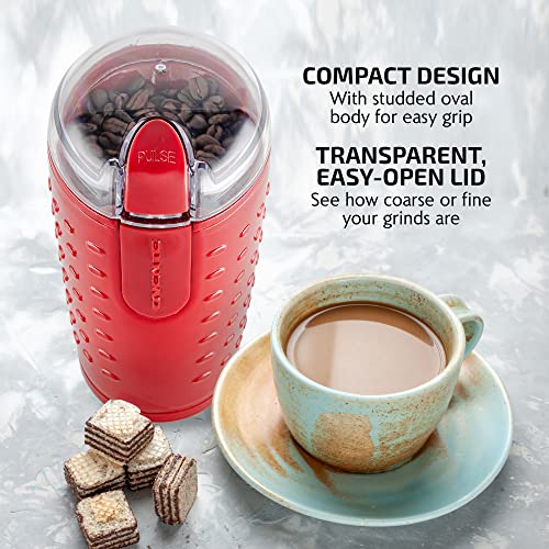 OVENTE Electric Coffee Grinder - Small Portable & Compact Grinding Mill with Stainless Blade for Bean Spices Herb and Tea, Perfect for Home & Kitchen - Maroon CG225M