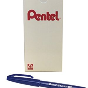 Pentel Arts Sign Pen Touch, Fude Brush Tip, Blue Ink, Box of 12 (SES15C-C)