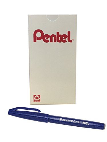 Pentel Arts Sign Pen Touch, Fude Brush Tip, Blue Ink, Box of 12 (SES15C-C)