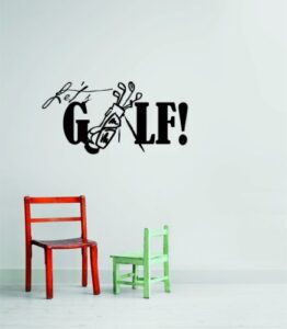 decals - let's golf with picture of golf bag – removable sports stick on print - size 14 inches x 28 inches - vinyl wall sticker - 22 colors available