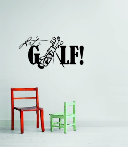 Decals - Let's Golf with Picture of Golf Bag – Removable Sports Stick On Print - Size 14 Inches X 28 Inches - Vinyl Wall Sticker - 22 Colors Available