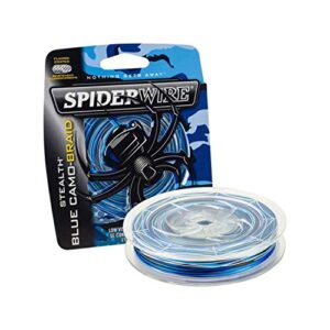 spiderwire stealth® superline, blue camo, 15lb | 6.8kg, 125yd | 114m braided fishing line, suitable for saltwater and freshwater environments