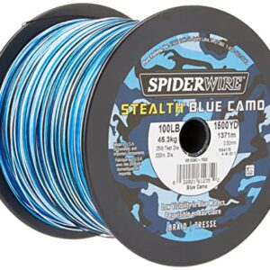 SpiderWire Stealth® Superline, Blue Camo, 40lb | 18.1kg, 300yd | 274m Braided Fishing Line, Suitable for Saltwater and Freshwater Environments