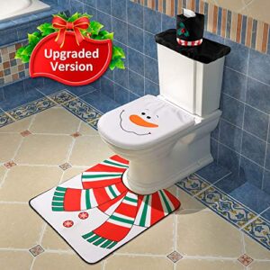 D-FantiX 4-Piece Snowman Santa Toilet Seat Cover and Rug Set Red Christmas Decorations Bathroom 2023