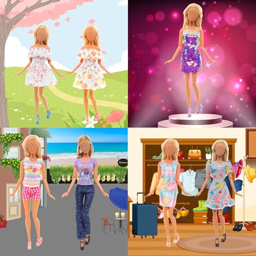 BARWA 41 Pack Doll Clothes and Accessories 5 PCS Fashion Dresses 5 Tops 5 Pants Outfits 10 PCS Mini Dresses 10shoes 6 Necklace 5 Glasses for 11.5 inch Doll