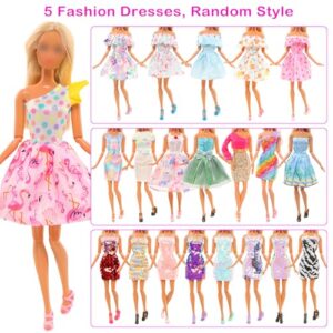 BARWA 41 Pack Doll Clothes and Accessories 5 PCS Fashion Dresses 5 Tops 5 Pants Outfits 10 PCS Mini Dresses 10shoes 6 Necklace 5 Glasses for 11.5 inch Doll