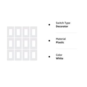 Lutron Claro 1 Gang Decorator/Rocker Wallplate, Gloss, White (12-Pack) | CW-1-WH