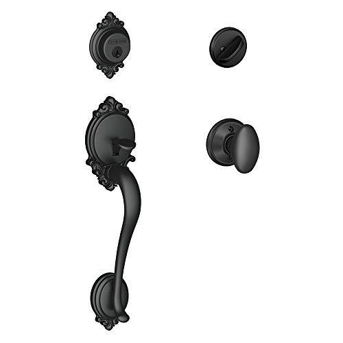 Schlage Brookshire Single Cylinder Handleset and Siena Knob, Matte Black (F60 BRK 622 SIE)