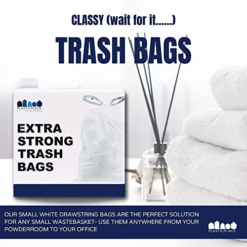 Plasticplace 6 Gallon Trash Bags, 0.7 Mil, White Drawstring Garbage Can Liners, 17" x 20" (200 Count)