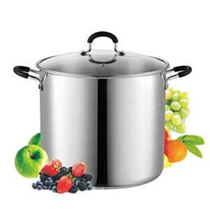 cook n home stockpot sauce pot induction pot with lid professional stainless steel 12 quart, dishwasher safe with stay-cool handles, silver