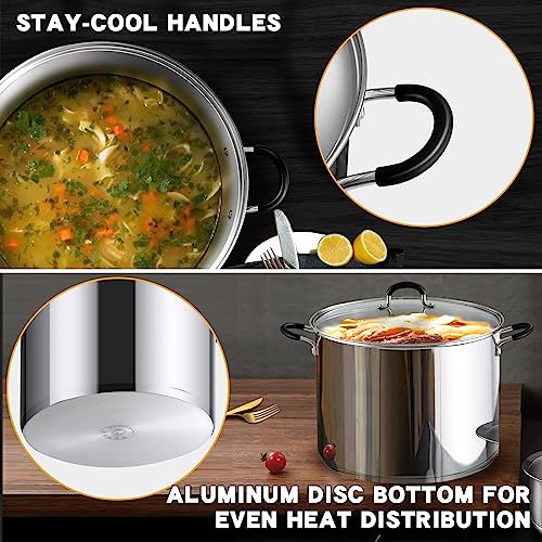 Cook N Home Stockpot Sauce Pot Induction Pot With Lid Professional Stainless Steel 12 Quart, Dishwasher Safe With Stay-Cool Handles, Silver