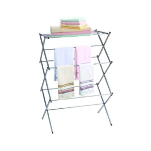 j&v textiles 3-tier collapsing foldable laundry drying rack, silver