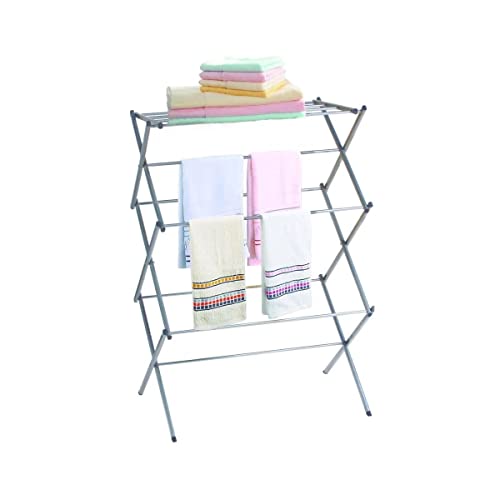 J&V TEXTILES 3-Tier Collapsing Foldable Laundry Drying Rack, Silver