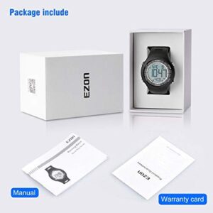 EZON Digital Sport Watch for Outdoor Running with Countdown Timer and Stopwatch Waterproof Mens Black Watch Black L008A11