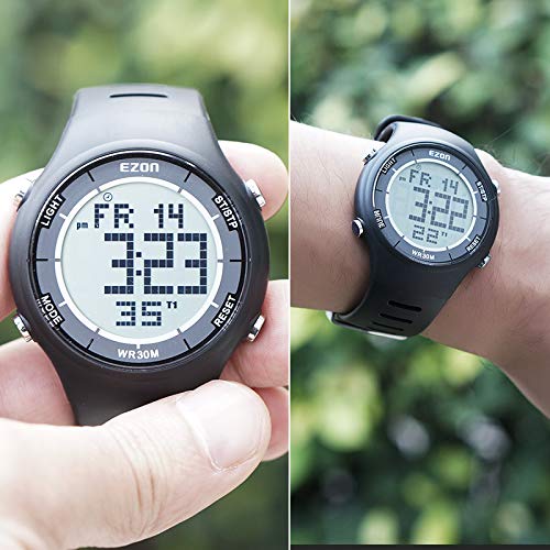 EZON Digital Sport Watch for Outdoor Running with Countdown Timer and Stopwatch Waterproof Mens Black Watch Black L008A11