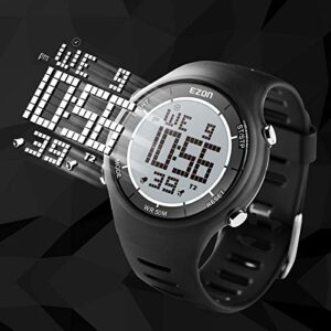 EZON Digital Sport Watch for Outdoor Running with Countdown Timer and Stopwatch Waterproof Mens Black Watch Black L008A11