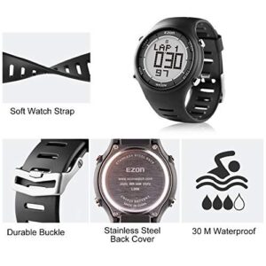 EZON Digital Sport Watch for Outdoor Running with Countdown Timer and Stopwatch Waterproof Mens Black Watch Black L008A11