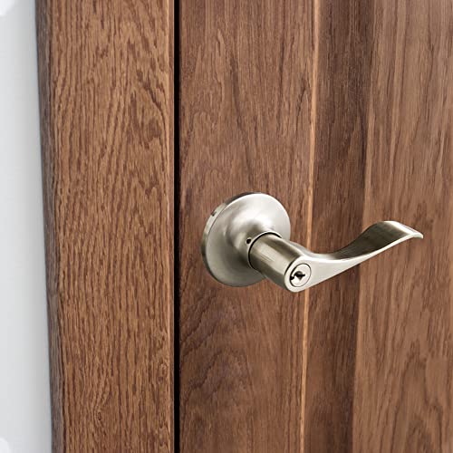 Design House 727933 Stratford Universal 6-Way Latch Door Lever, Satin Nickel, Keyed Entry, 3 Piece