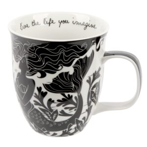 karma gifts 16 oz black and white boho mug mermaid - cute coffee and tea mug - ceramic coffee mugs for women and men