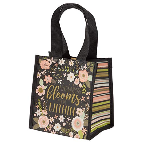 Karma Reusable Gift Bags - Tote Bag and Gift Bag with Handles - Perfect for Birthday Gifts and Party Bags RPET 1 Charcoal Flowers Small