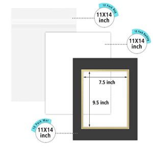 Golden State Art, Pack of 10 11x14 Double Picture Mats with White Core Bevel Cut for 8x10 Pictures + Backing + Bags, Mix Color