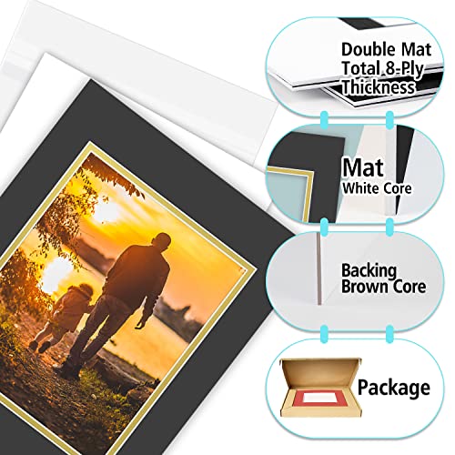 Golden State Art, Pack of 10 11x14 Double Picture Mats with White Core Bevel Cut for 8x10 Pictures + Backing + Bags, Mix Color