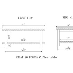 Alaterre Furniture Pomona Rustic Industrial Modern Vintage Metal and Solid Wood Coffee Table, Easy Assembly, 42 in x 24 in x 18 in ,Brown