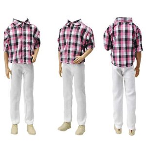 E-TING 3 Sets Fashion Casual Wear Plaid Doll Clothes Jacket Pants Outfits with 3 Pairs Shoes for 12 Inches boy Dolls