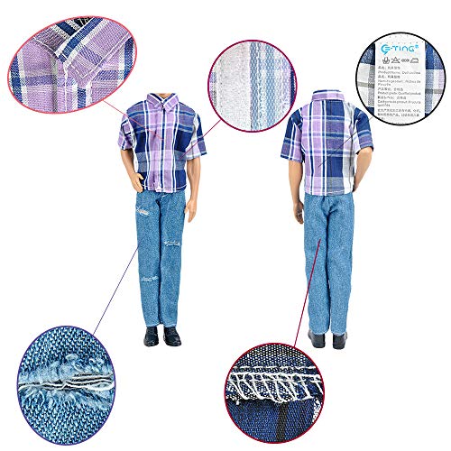 E-TING 3 Sets Fashion Casual Wear Plaid Doll Clothes Jacket Pants Outfits with 3 Pairs Shoes for 12 Inches boy Dolls