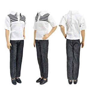 E-TING 3 Sets Fashion Casual Wear Plaid Doll Clothes Jacket Pants Outfits with 3 Pairs Shoes for 12 Inches boy Dolls