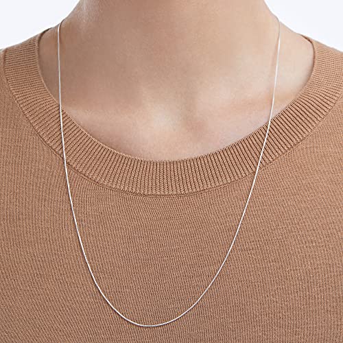 Amazon Collection Sterling Silver Thin 0.8mm Box Chain Necklace 24", Silver