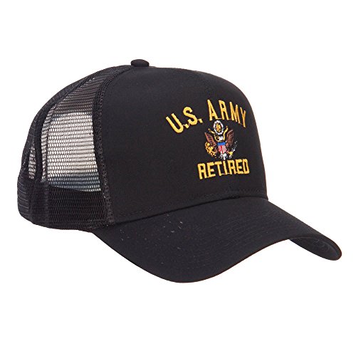 e4Hats.com US Army Retired Military Embroidered Mesh Cap - Black OSFM