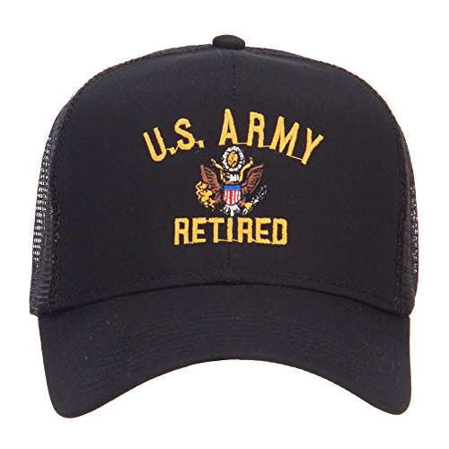 e4Hats.com US Army Retired Military Embroidered Mesh Cap - Black OSFM